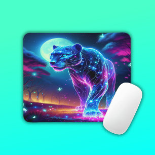Moon and Panther Holographic Neon Colourful   Mouse Pad