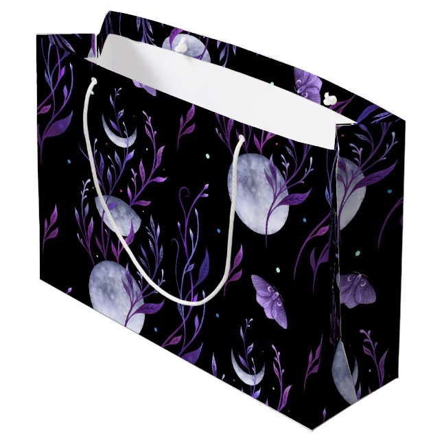 Moon and Purple Moth Large Gift Bag (Back Angled)