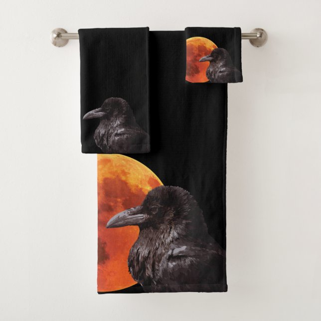 Moon and Raven Bath Towel Set (Insitu)