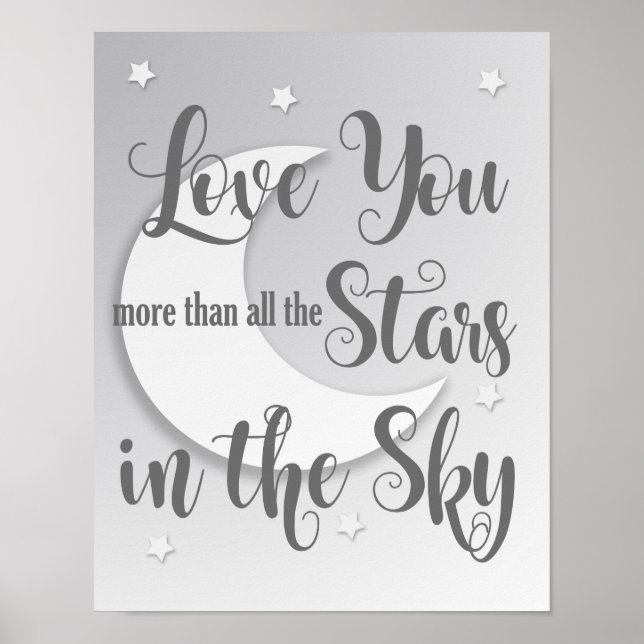 Moon and Shining Stars Nursery Art Print 3 of 3 (Front)
