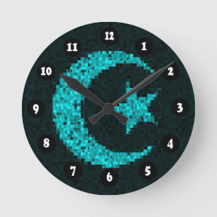 Moon and star blue islamic round clock