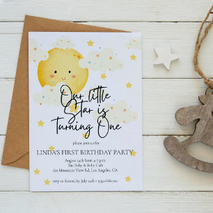 Moon and Stars  1st Birthday Invitation