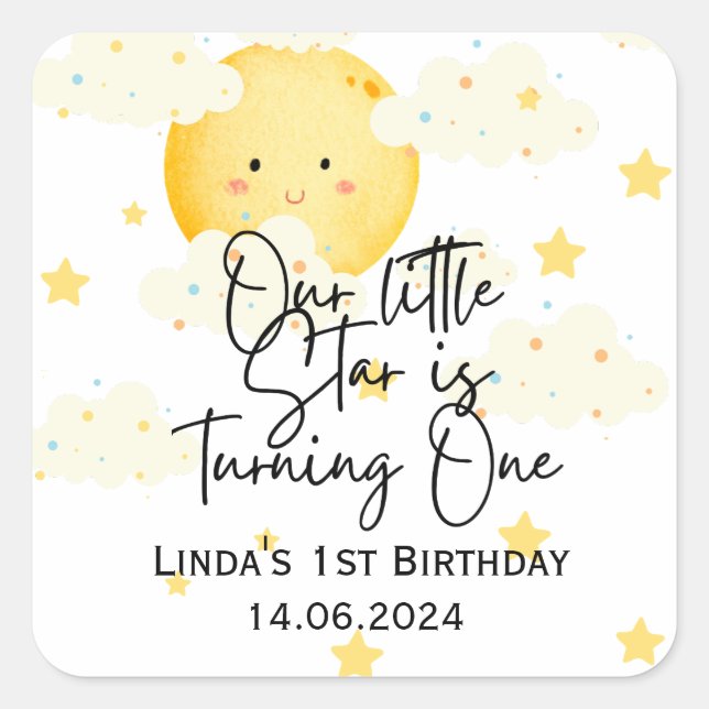 Moon and Stars 1st Birthday Thank You  Square Sticker (Front)