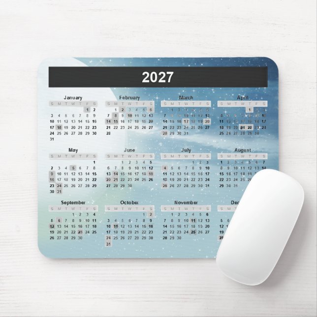 Moon and Stars 2027 Calendar  Mouse Pad (With Mouse)