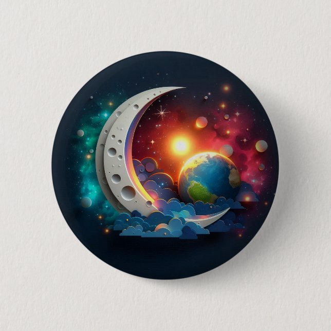 Moon and Stars 2 Inch Round Button (Front)