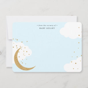 Moon and Stars, Baby Blue Personalized Flat Card