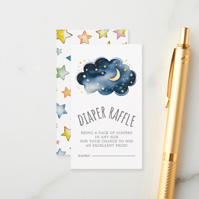 Moon and Stars Baby Boy Diaper Raffle  Enclosure Card (Front/Back In Situ)