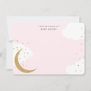 Moon and Stars, Baby Pink Personalized Flat Card