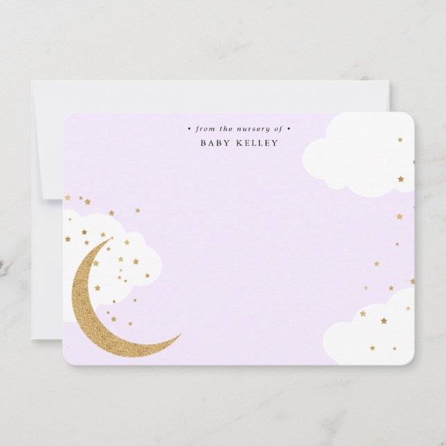 Moon and Stars, Baby Purple Personalized Flat Card (Front)