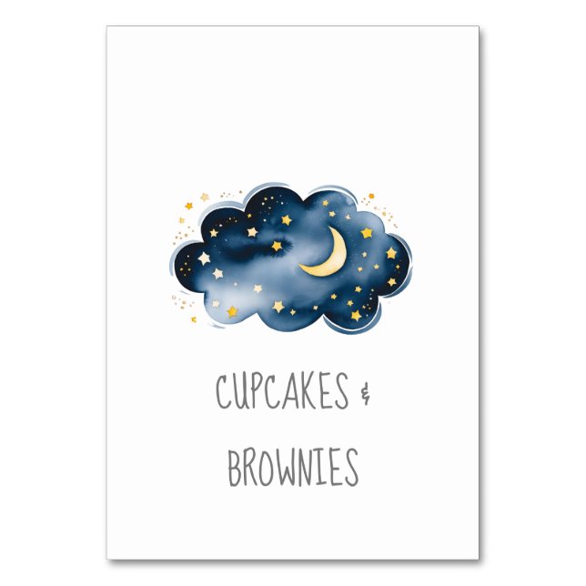 Moon and Stars Baby Shower Buffet Food Labels Table Number (Front)