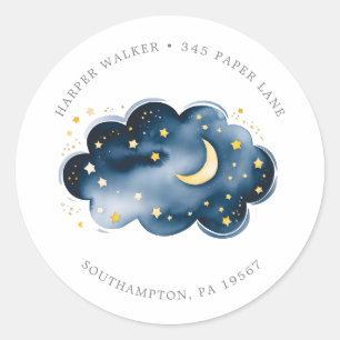 Moon and Stars Baby Shower Circular Return Address Classic Round Sticker