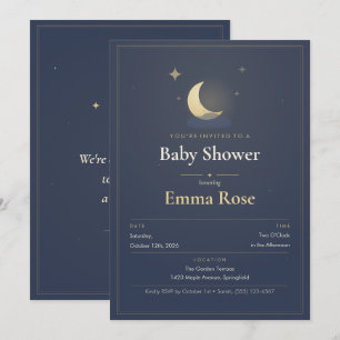 Moon and Stars Baby Shower Invitation, Dusty Navy