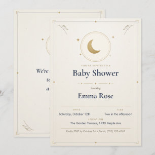 Moon and Stars Baby Shower Invitation, Gold