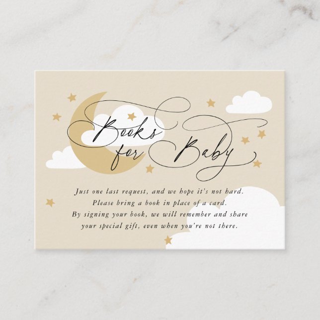 Moon and Stars Beige Book Request Baby Shower Enclosure Card (Front)