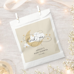 Moon and Stars Beige Script Baby Shower Thank You Favour Bag