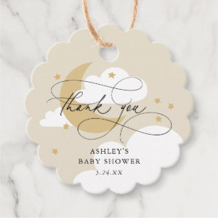 Moon and Stars Beige Script Baby Shower Thank You Favour Tags