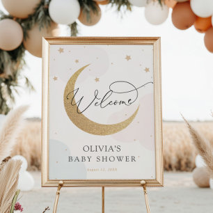 Moon and Stars Blue and Pink Baby Shower Welcome  Poster