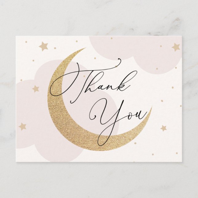 Moon and Stars Blue Baby Shower Thank You Postcard (Front)
