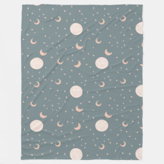 Moon and stars - blue fleece blanket