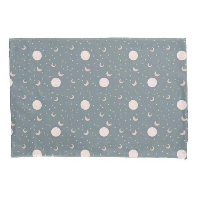 Moon and stars - blue pillowcase (Front)