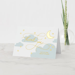 Moon and Stars Blue Script Baby Thank You Foil Greeting Card