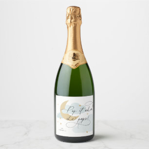 Moon and Stars Blue Script Pop It When She Pops Ch Sparkling Wine Label