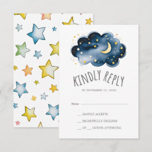 Moon and Stars Boy Baby Shower RSVP Card