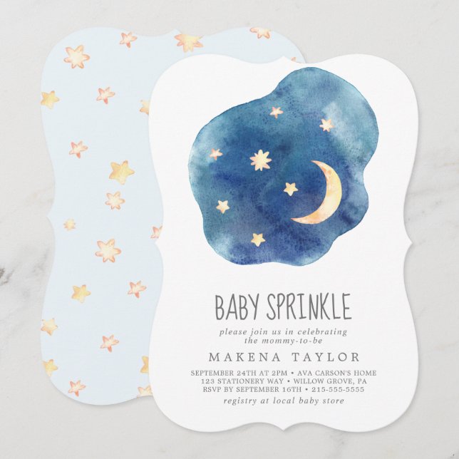 Moon and Stars Boy Baby Sprinkle Invitation (Front/Back)