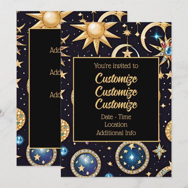 Moon And Stars Celestial  2 Invitation (Front/Back)