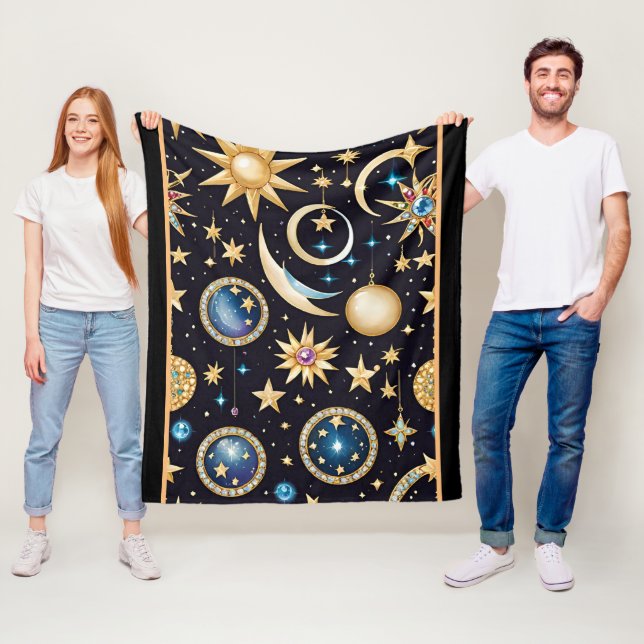 Moon And Stars Celestial  Fleece Blanket (In Situ)