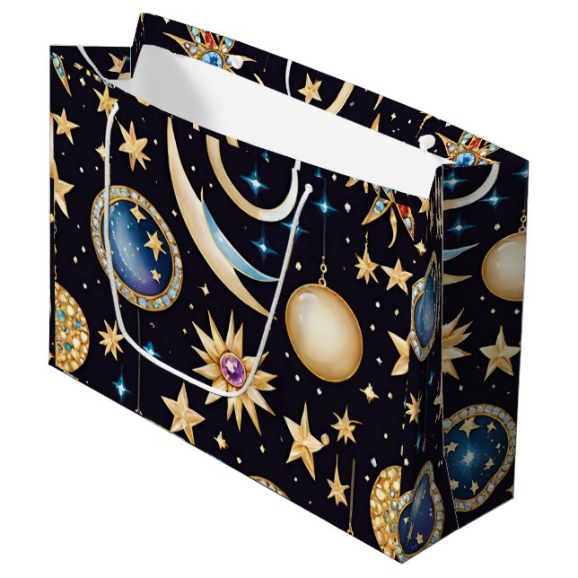 Moon And Stars Celestial   Large Gift Bag (Front Angled)