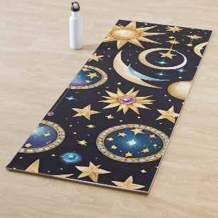 Moon And Stars Celestial Pattern Yoga Mat