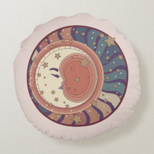 Moon and Stars Celestial Round Pillow