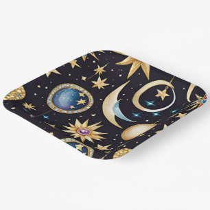 Moon And Stars Celestial Square Paper Plate