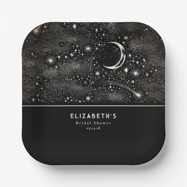 Moon and Stars Celestial Starry Night  Paper Plate (Front)