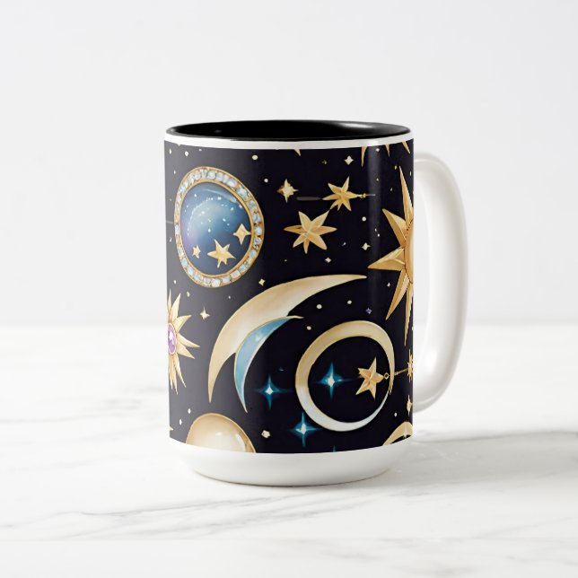Moon And Stars Celestial   Two-Tone Coffee Mug (Front Right)