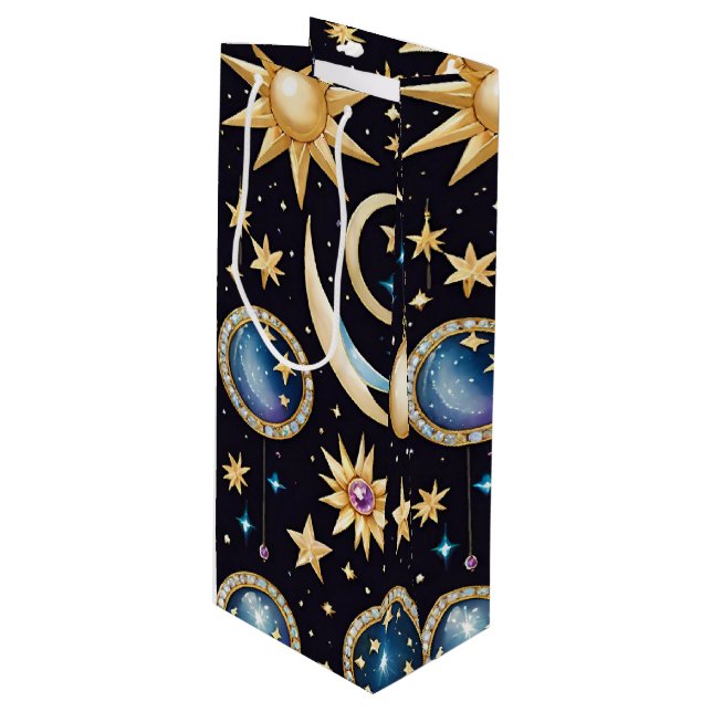 Moon And Stars Celestial   Wine Gift Bag (Front Angled)
