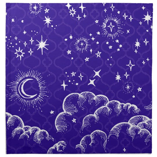 "Moon and Stars" Cloth Dinner Napkins (WH/BLU/PUR)