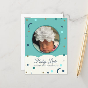 Moon and Stars Cloud Border Baby Announcement Card