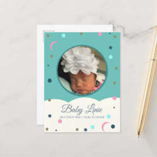 Moon and Stars Cloud Border Baby Announcement Card