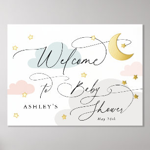 Moon and Stars Clouds Colourful Welcome Baby Showe Foil Prints