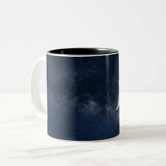 Moon and Stars Coffee Mug | Celestial Night Sky Ce (Front Left)