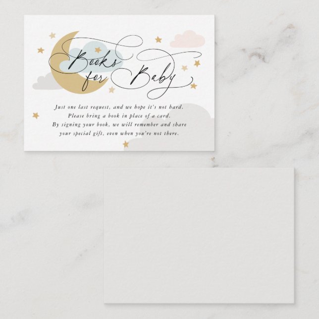 Moon and Stars Colourful Book Request Baby Shower Enclosure Card (Front/Back)