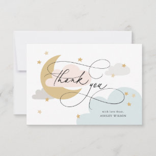 Moon and Stars Colourful Script Baby Shower Thank You Card