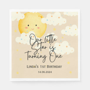 Moon and Stars Cream 1st Birthday  Napkin