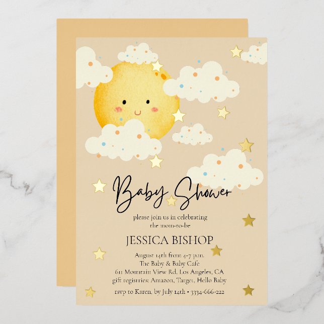 Moon and Stars Cream Baby Shower  (Front/Back)