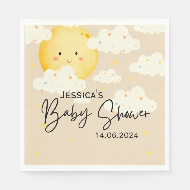 Moon and Stars Cream Baby Shower Napkin (Front)