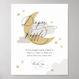 Moon and Stars Diaper Raffle Sign Grey Baby Shower