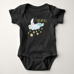 Moon and Stars Dream Big Cute Illustration Baby Bodysuit