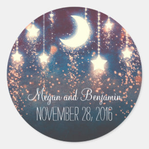 moon and stars enchanted romantic wedding classic round sticker
